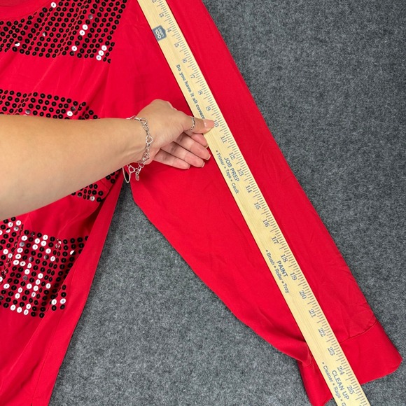 Lane Bryant Red Sequin Embellished Long Sleeve Plus Size Top Christmas 22/24 - Picture 7 of 8